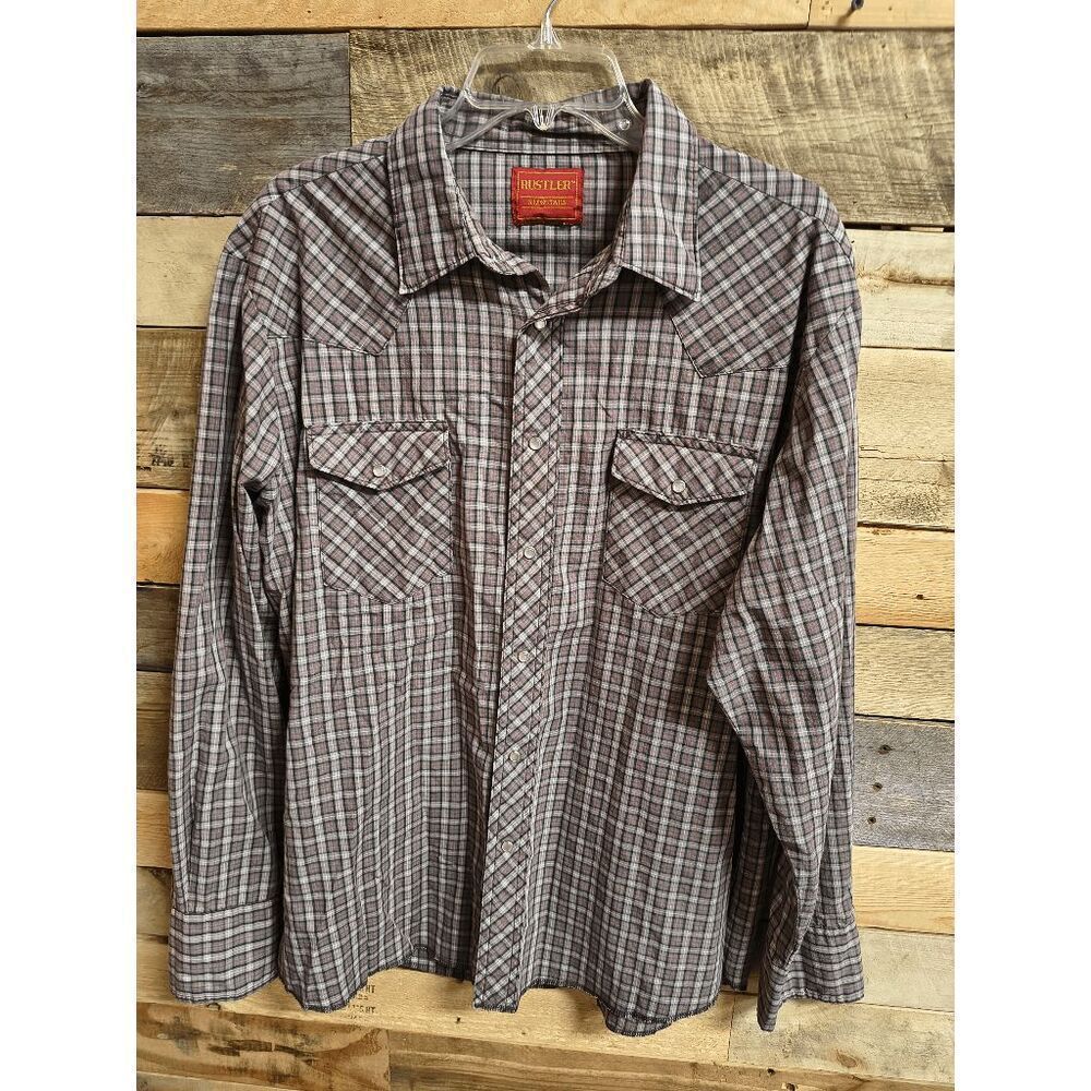 VTG Rustler Men's XL Pearl Snap Western Shirt X-Long Tails Long Sleeve Plaid
